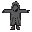 retro pixel art sprite. a low-detail generic character in a t-pose. darkest gray heavy hood and cloaked robes covering the entire body. faces in full shadow. minimalist, grim fantasy style. hard pixels. transparent background.  tradução:  16x16 px, retro 