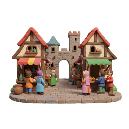 mercado medieval, com algumas pessoas