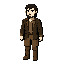 sprite sheet de personaje en pixel art 2d, escala de 32x32 píxeles, perspectiva isométrica, estilo medieval. diseño del personaje: un hombre joven medieval de piel blanca, cabello negro a la altura del cuello, barba cuidada y deslumbrantes ojos rojo carme