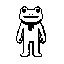 a cute humanoid white frog with his black tongue wrapped around his neck