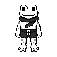 a cute humanoid white frog with his black tongue wrapped around his neck
