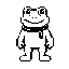 a cute humanoid white frog with his black tongue wrapped around his neck