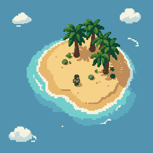 create a image of a coast, like a desert island, top down for a rpg game, the character will be able to walk on the beach