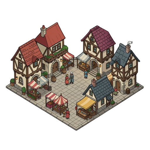 medieval fantasy townsquare tilemap