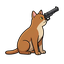 gato sentado mirando com uma arma para cima