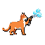 sprite de um gato, facing right, girando uma manivela ligada a uma arma que atira bolhas (bolhas de um jogo bubble shooter) apontando para cima (onde fara os disparos para o jogo bubble shooter)