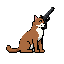 gato sentado mirando com uma arma para cima