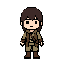 create a 32x32 pixel art game character sprite, matching the exact visual style, proportions, pixel density, and level of detail of the reference character. a small front-facing fantasy adventurer character, full body, centered, with a compact chibi pixel