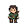 create a 32x32 pixel art game character sprite, matching the exact visual style, proportions, pixel density, and level of detail of the reference character. a small front-facing fantasy adventurer character, full body, centered, with a compact chibi pixel