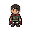 create a 32x32 pixel art game character sprite, matching the exact visual style, proportions, pixel density, and level of detail of the reference character. a small front-facing fantasy adventurer character, full body, centered, with a compact chibi pixel