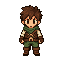 create a 32x32 pixel art game character sprite, matching the exact visual style, proportions, pixel density, and level of detail of the reference character. a small front-facing fantasy adventurer character, full body, centered, with a compact chibi pixel