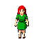 woman whit a red hair and green cloths