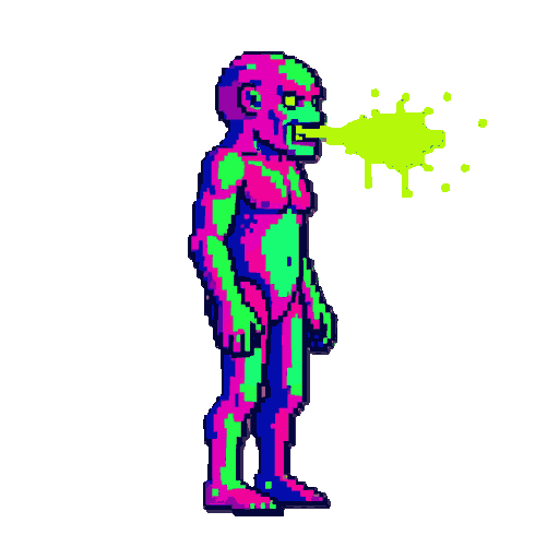 a monster with a breath of neon acid 