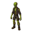 a toxic, sludge-like monster with a tall, thin, elongated body. its flesh has a muddy, viscous texture, as if it is made of poisonous slime and decaying mud. it wears worn, dark leather clothing that tightly wraps around its slender body. the creature has