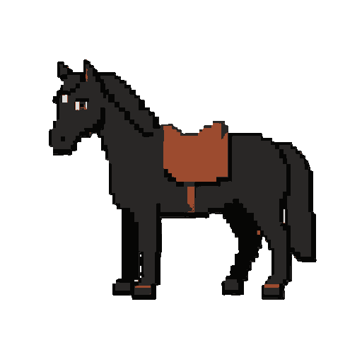 horse black com sela e olhos castanhos