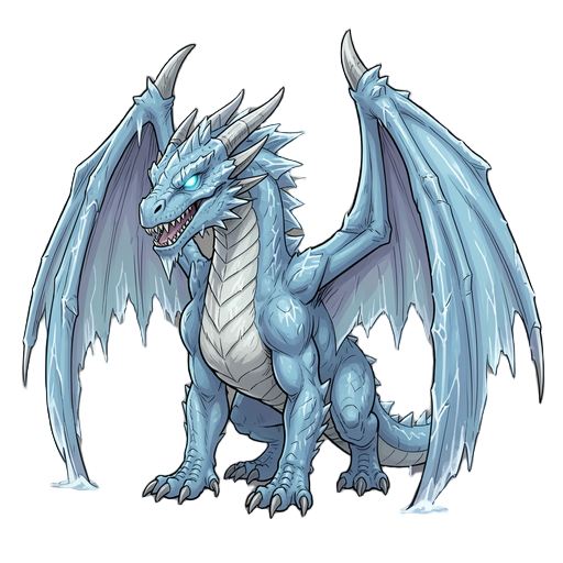 photorealistic, a towering frost dragonm ceruluean blue, sharp teeth, glowing eyes, lots of ice with massive wings