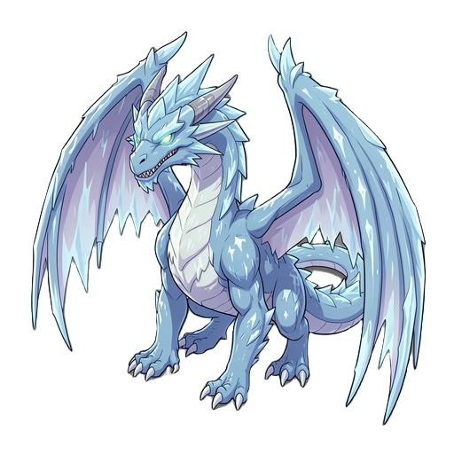 a huge, towering, mighty frost dragon, glowing eyes, sharp teeth, massive wings, lots of ice