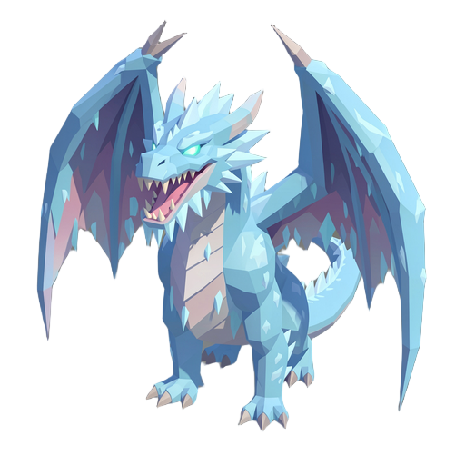 a huge, towering, mighty frost dragon, glowing eyes, sharp teeth, massive wings, lots of ice