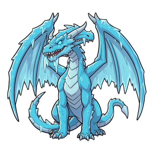 photorealistic, a towering frost dragonm ceruluean blue, sharp teeth, glowing eyes, lots of ice with massive wings