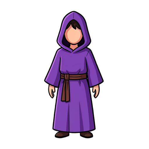 hooded figure in a purple robe