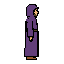 hooded figure in a purple robe