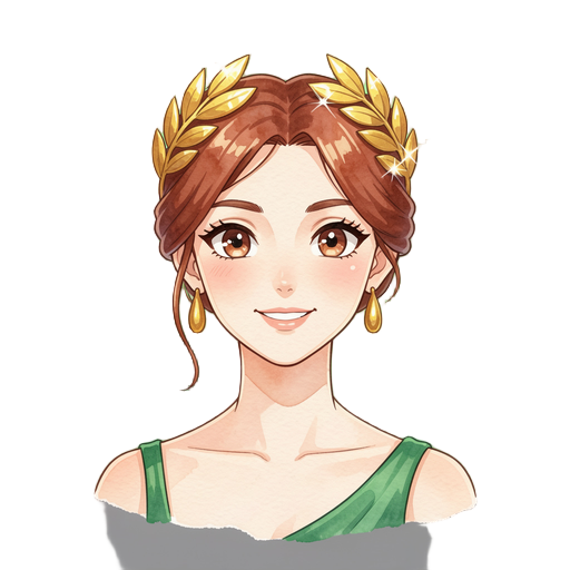 anime portrait bust, warm greek goddess, bright glowing green rim light halo around edge fading to transparent, auburn hair updo, glossy polished gold laurel crown with bright specular highlights, gold earrings, green dress strap, warm smile, large anime 