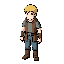 pixel art character sprite for a fantasy adventure rpg.  character: - white teenage boy (around 16-18 years old) - short messy blond hair - green eyes - friendly, determined expression - slim, athletic build - simple modern fantasy clothing