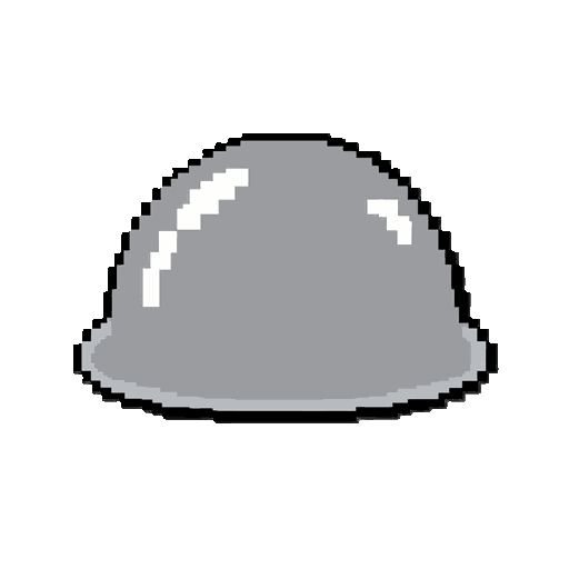 a simple, neutral slime creature in pixel art, designed as the base evolution for a 2d rpg game. the slime has a smooth, rounded dome-shaped body with a soft gelatinous appearance. no eyes, no mouth, no facial features, and no accessories. semi-transparen