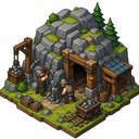 stone mine for an isometric medieval game, with 2 miners picking a stone with a pickaxe.