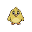 um pássaro tipo angry birds, olhando para frente com as seguintes características: - cor amarelo - formato arredondado - com asas pequenas