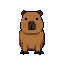 64x64pixel art of a cute friendly capybara, front view facing forward. centered, stable posture. medium brown fur, dark brown snout with y-shaped nose, dark feet, small round ears, black dot eyes. solid flat gray background, clean video game sprite.