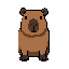64x64pixel art of a cute friendly capybara, front view facing forward. centered, stable posture. medium brown fur, dark brown snout with y-shaped nose, dark feet, small round ears, black dot eyes. solid flat gray background, clean video game sprite.