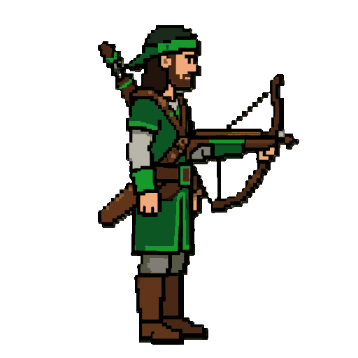 midieval archer, green accents, empty crossbow