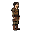  medieval fantasy archer, classic 16-bit arcade style, facing right in a 3/4 side view (30–45°), showing chest, shoulders, and face. full-body humanoid with realistic proportions, neutral idle standing