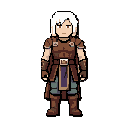 warrior, white hair, red eyes, idle