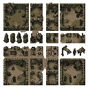 create a professional top-down 2d pixel art tileset inspired by diablo ii rogue encampment, designed for a dark medieval fantasy arpg.  canvas: multiple modular tiles arranged into a clean spritesheet. tile size: 16x16 pixels. style: authentic retro pixel