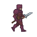 use a imagem como referência. crie uma sprite sheet de caminhada em pixel art com 8 frames em loop. personagem andando para a direita, movimento natural, pernas e braços alternados, cabeça, tronco, capa e espada acompanhando o movimento. preserve todos os