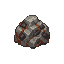modern polished pixel art, small iron ore node, irregular rounded rock formation, cool gray stone with scattered dark iron deposits and subtle rusty orange veins, heavy rocky texture, realistic mineral distribution, simple resource gathering object, not o