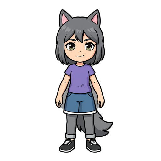 una chica anime sprite 2d loba gris
