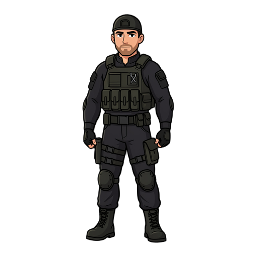 homem com com roupa preta e acessórios táticos