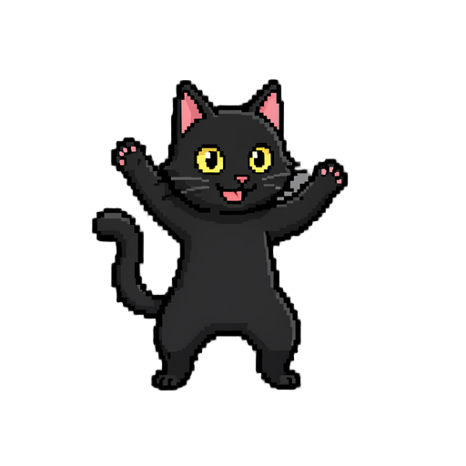 black cat dancing, pixel art