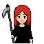 an red head girl with an scythe, black clothes