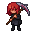 red head girl with a scythe, black clothes, messy hair, blood