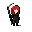 red head girl with a scythe, black clothes, messy hair, blood