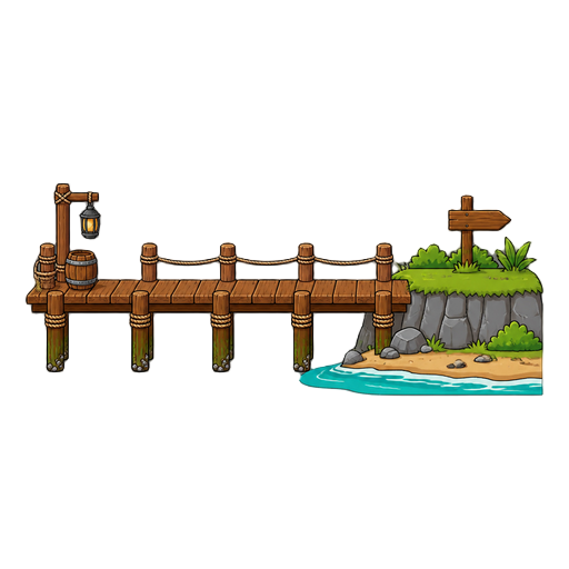 there is a wooden pier and a stretch of coastline in the bottom right corner.
