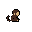 low-res pixel art sprite of a tiny brown monkey, sitting profile facing right, c-shaped curled tail, minimalist 8-bit indie game style, limited color palette, dark brown and tan, flat colors, single pixel eyes, solid taupe background, clean edges --no out