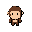 a cute chibi chimpanzee character in 2d pixel art style, oversized head, tiny body, simple cute black dot eyes, fluffy brown fur. clean retro indie game sprite, solid light background, centered, minimalist design, charming ad brave expression, 16-bit art 