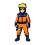 naruto uzumaki jovem em pixel art estilo tibia/narutibia, sprite exata 64x64 pixels. roupa clássica laranja e azul, bandana de konoha, cabelo loiro espetado. visão diagonal/top-down, corpo inteiro, proporção de sprite tibia, pose ninja dinâmica de combate