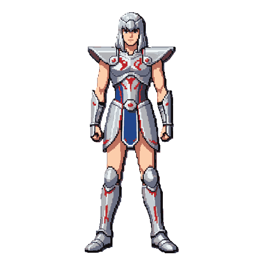 pixel art sprite of centaurus babel from saint seiya,  silver saint warrior, full body side idle pose in fighting stance,  realistic adult proportions, tall slender anatomy,  head-to-body ratio 1:7, not chibi, not super deformed, not cute,  wearing silver