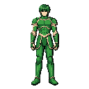 pixel art sprite of dragon shiryu from saint seiya,  full body side idle pose, realistic adult proportions,  tall slender anatomy, head-to-body ratio 1:7,  not chibi, not super deformed, not cute,  capcom cps2 fighting game style, thick black outlines,  c